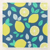 Summer Lemon Muster in Navy Blue Glasuntersetzer (Vorderseite)