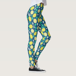 Summer Lemon Muster in Navy Blue Leggings