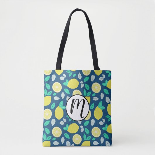 Summer Lemon Muster in Navy Blue Tasche (Vorderseite)