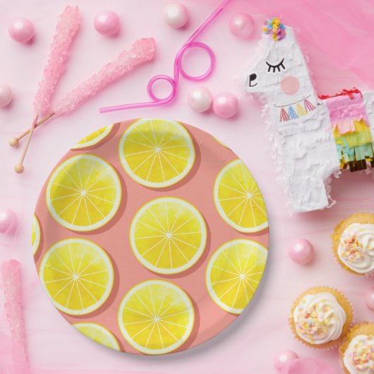 Summer Lemon Slices Pattern Pappteller (Party)
