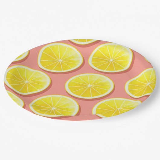 Summer Lemon Slices Pattern Pappteller (Schrägansicht)