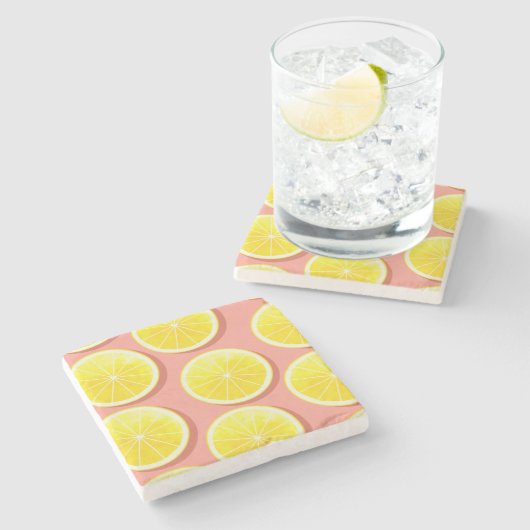 Summer Lemon Slices Pattern Steinuntersetzer (Seitenansicht)