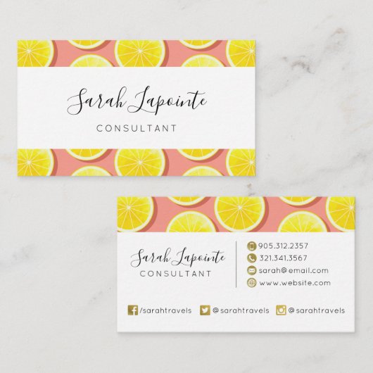 Summer Lemon Slices Pattern Visitenkarte (Vorne/Hinten)