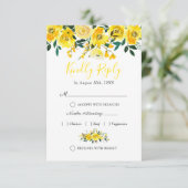 Summer Lemon Yellow Floral Wedding RSVP Karte (Stehend Vorderseite)