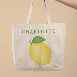 Summer Lemon Yellow l Individuelle Name Tote Tasch Jumbo Stoffbeutel