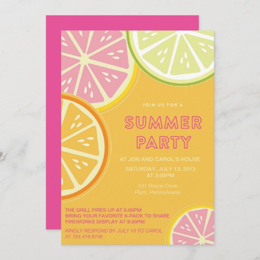 Summer Lemonade Pool Party Einladung (Vorne/Hinten)