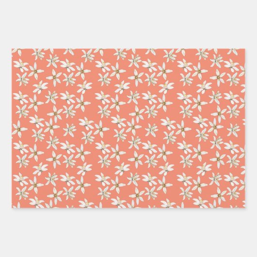 Summer Lemons blühen Muster auf Orange Geschenkpapier Set (Vorderseite 3)