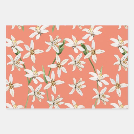 Summer Lemons blühen Muster auf Orange Geschenkpapier Set (Vorderseite)