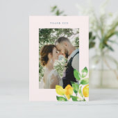 Summer Lemons und Foliage Wedding Foto Dankeskarte (Stehend Vorderseite)