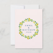 Summer Lemons und Foliage Wedding Foto Dankeskarte (Rückseite)