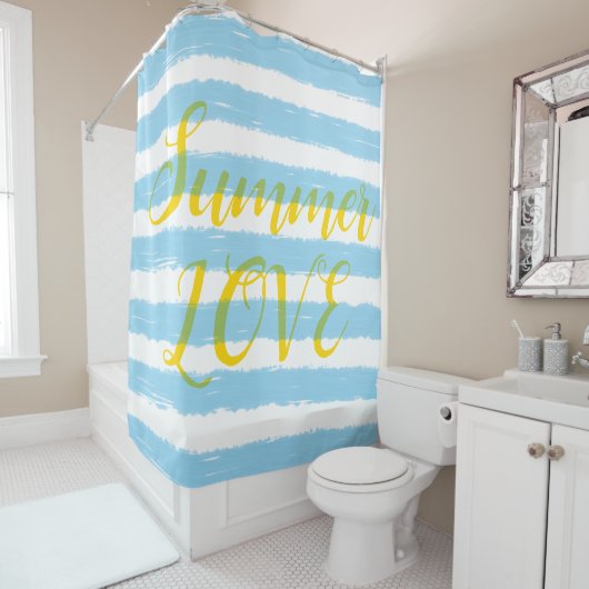 Summer Liebe Sky Blue White Stripes Duschvorhang (Beispiel)