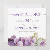 Summer Lila Delicate Violet Blume Babydusche Save The Date (Rückseite)