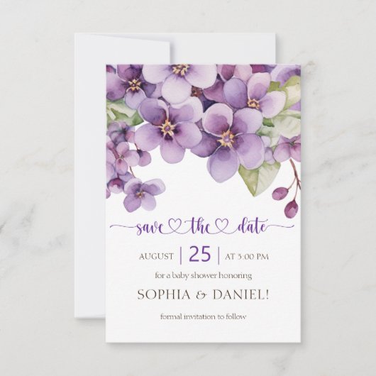 Summer Lila Delicate Violet Blume Babydusche Save The Date (Vorderseite)