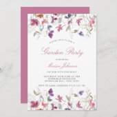 Summer Lila Sweet Pea Garden Party Geburtstag Einladung (Vorne/Hinten)