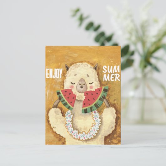 Summer Llama Postcard Postkarte (Stehend Vorderseite)