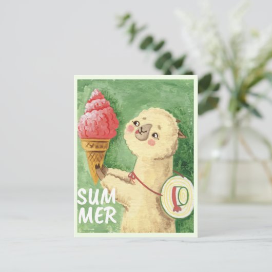 Summer Llama Postcard Postkarte (Stehend Vorderseite)