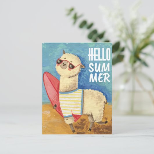 Summer Llama Postkarte (Stehend Vorderseite)