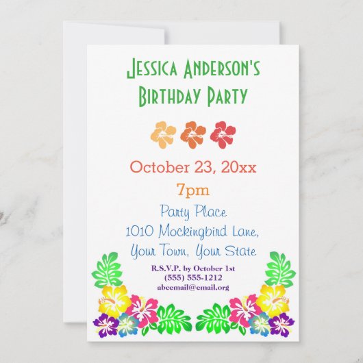 Summer Luau Hibiskus Hawaiian Tropical Birthday Einladung (Vorderseite)
