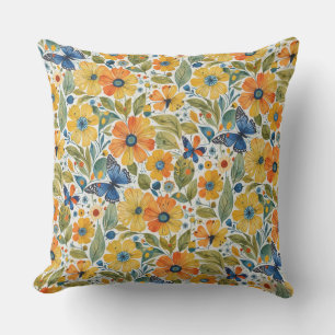 Summer Magic Gold und Blue Floral Kissen