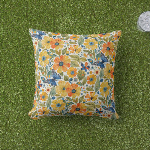 Summer Magic Gold und Blue Floral Kissen