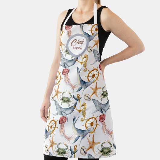 Summer Marine Life, Wale, bearbeitbare Schürze (InSitu)