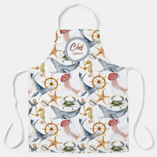 Summer Marine Life, Wale, bearbeitbare Schürze