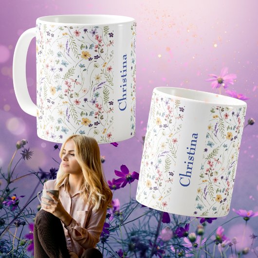 Summer Meadow Allover Muster Name Coffee Tasse