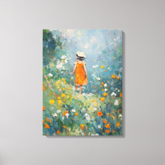 Summer Meadow – Impressionist Girl in Orange Dress Leinwanddruck