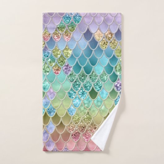 Summer Mermaid Glitzer Scales #1 (Imitate Glitzer) Badhandtuch Set (Handtuch)