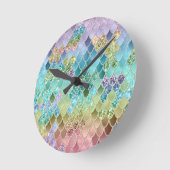 Summer Mermaid Glitzer Scales #1 (Imitate Glitzer) Runde Wanduhr (Winkel)