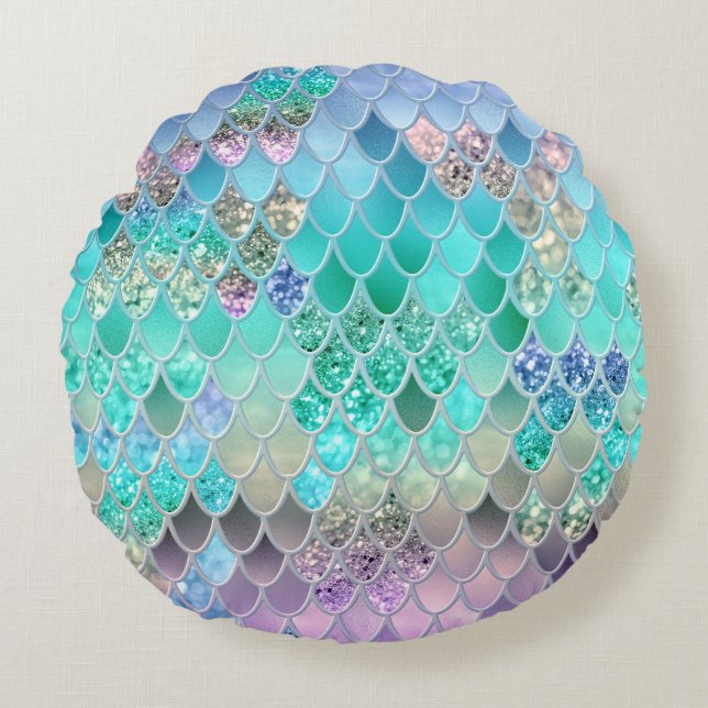 Summer Mermaid Glitzer Scales #8 (Imitate Glitzer) Rundes Kissen (Vorderseite)