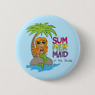Summer Mermaid Niedlich Water Flasche Blau Button