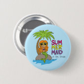 Summer Mermaid Niedlich Water Flasche Blau Button (Vorne & Hinten)