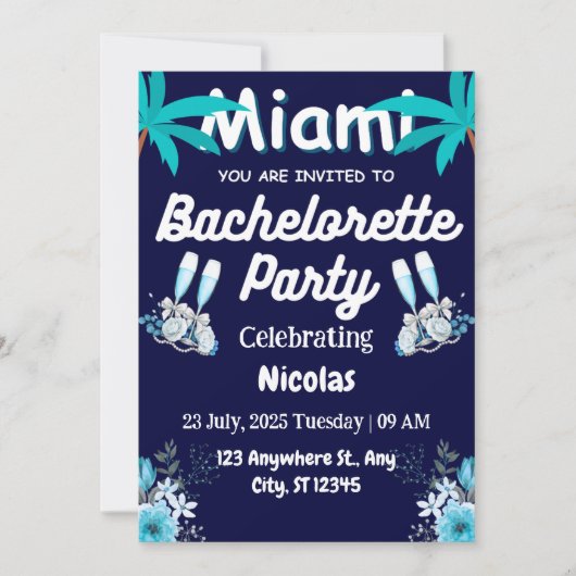 Summer Miami Weekend Beach Bachelorette Party Einladung (Vorderseite)