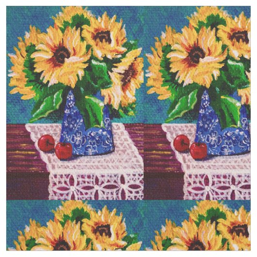 Summer Mini Sonnenblumen und Spitzenstoffe Stoff (Nahaufnahme)