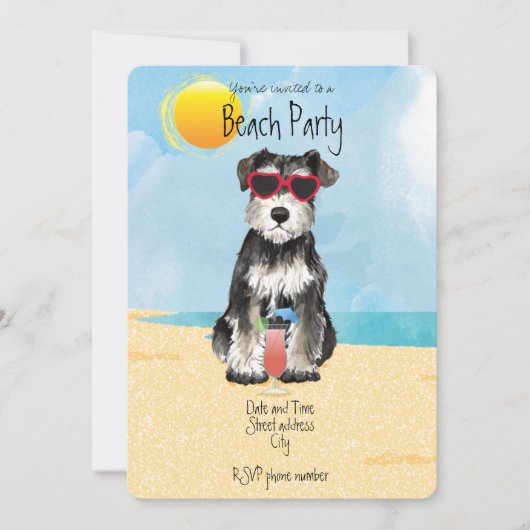 Summer Miniatur Schnauzer Beach Party Einladung (Vorderseite)