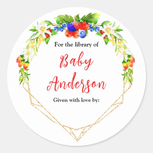 Summer Mixed Berries Baby Dusche Buchzeichen Runder Aufkleber (Vorderseite)