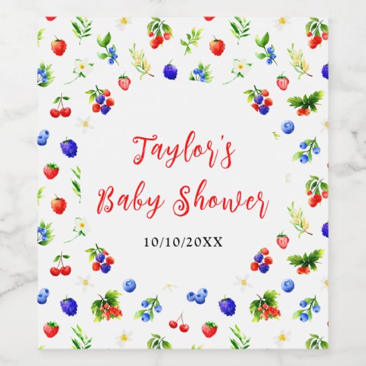 Summer Mixed Berries Baby Shower Weinetikett (Einzelnes Label)