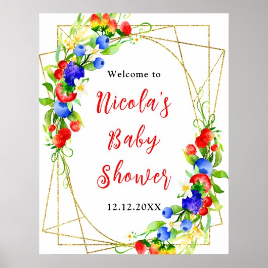 Summer Mixed Berries Baby Shower Welcome Poster (Vorne)
