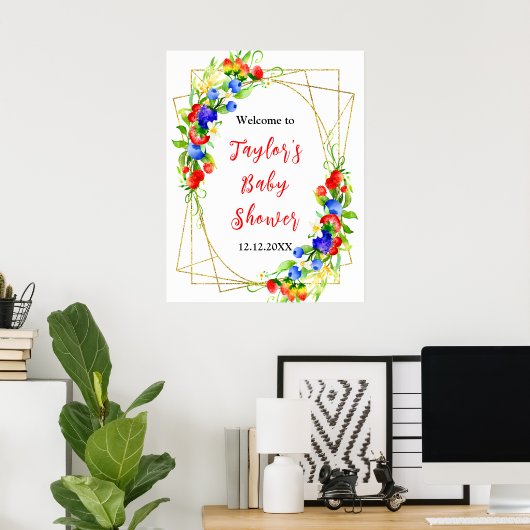 Summer Mixed Berries Baby Shower Welcome Sign Poster (Heimbüro)