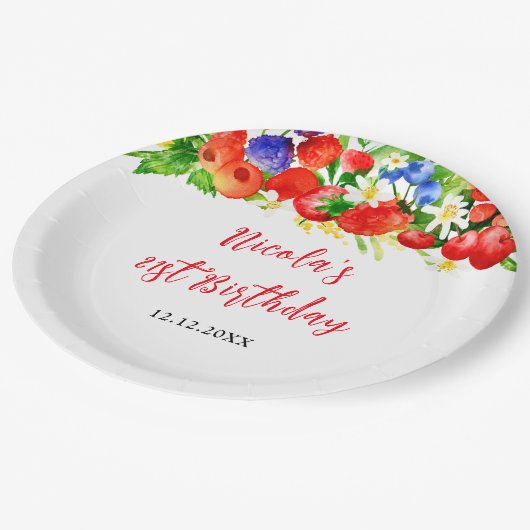 Summer Mixed Berries Birthday Pappteller (Schrägansicht)