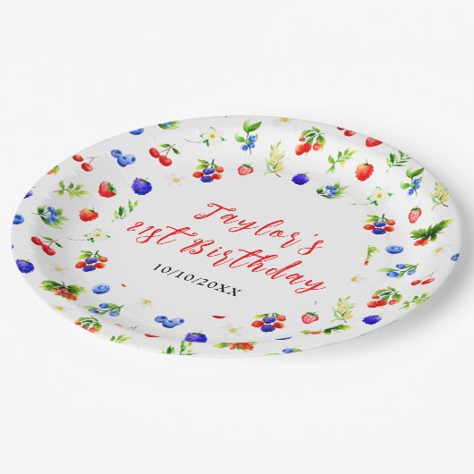 Summer Mixed Berries Birthday Party Pappteller (Schrägansicht)