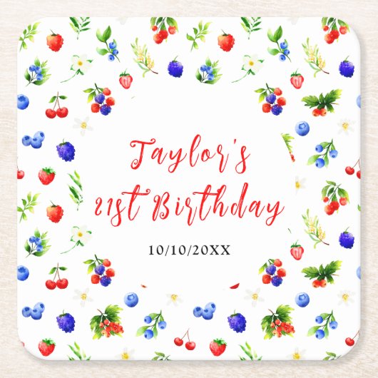 Summer Mixed Berries Birthday Party Rechteckiger Pappuntersetzer (Vorderseite)