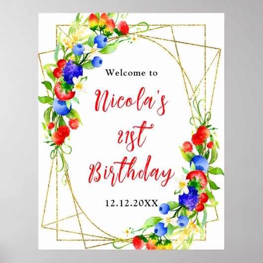 Summer Mixed Berries Birthday Welcome Poster (Vorne)