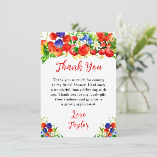 Summer Mixed Berries Bridal Shower Dankeskarte (Stehend Vorderseite)