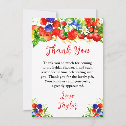 Summer Mixed Berries Bridal Shower Dankeskarte (Vorderseite)