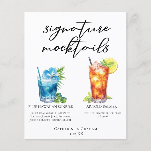 Summer Mocktails Blue Hawaiian Arnold Palmer Menü (Vorderseite)