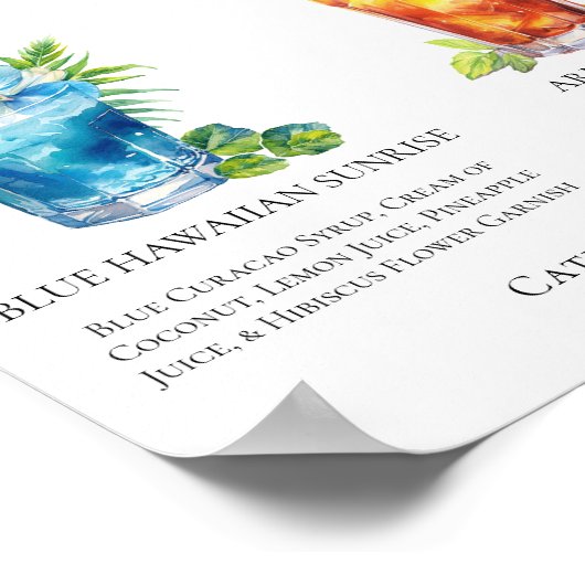 Summer Mocktails Blue Hawaiian Arnold Palmer Menü Poster (Ecke)
