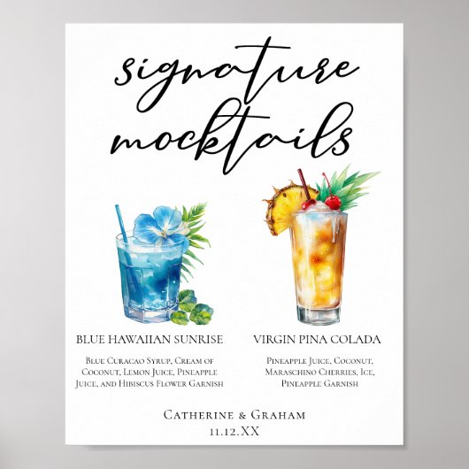 Summer Mocktails Blue Hawaiian Piña Colada Menü Poster (Vorne)