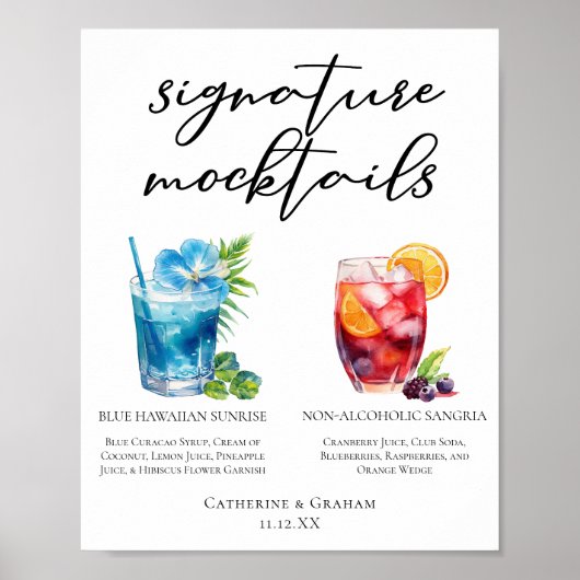 Summer Mocktails Blue Hawaiian Sangria Menü Poster (Vorne)